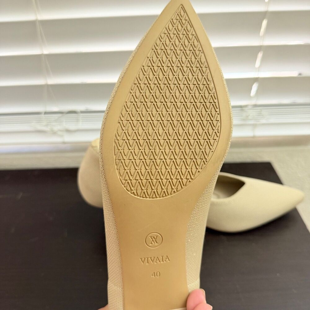 VIVAIA Scarlett Pointed Toe Kitten Heels Beige Knit Pumps Size 40 / US 9 - Picture 10 of 16